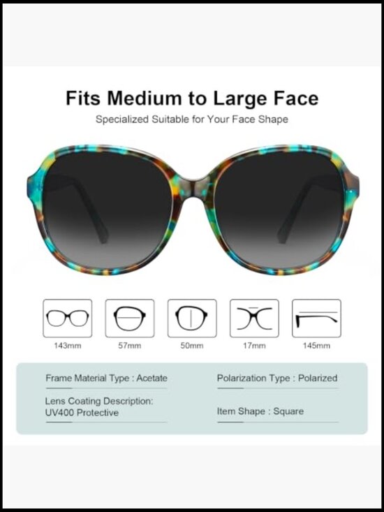 Acetate Oversized Square Polarized Sunglasses UV Protection Retro Trendy main image 6